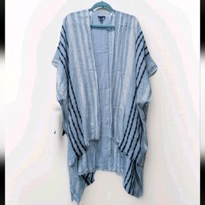 American Eagle Poncho Coastal Cowgirl Boho Beach Fray Stripe Oversized Festival